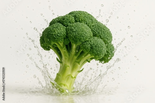 Fresh Broccoli Splash with Water Droplets