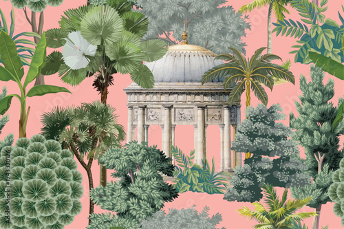 Seamless Wallpaper, Mughal Mural, Dome, Tropical Seamless Background.