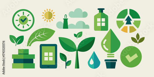 set of green eco icons