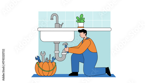 Professional plumber fixing a sink pipe Home repair maintenance service expert