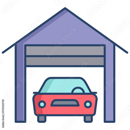 car shed linear color icon design