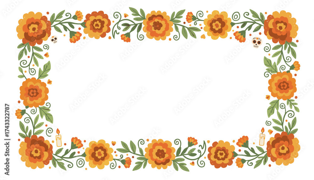 custom made wallpaper toronto digitalVibrant Day of the Dead floral border with marigolds sugar skulls and candles