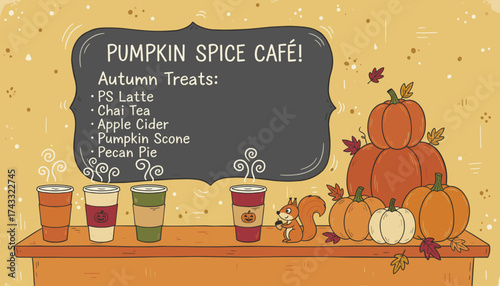 Cozy autumn caf menu with pumpkin spice treats warm drinks and fall decor Seasonal comfort