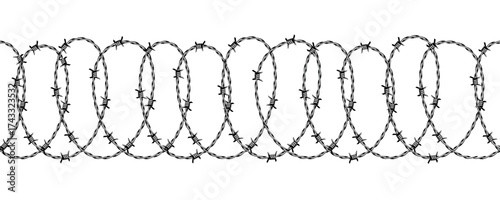 Curl barbed wire. Seamless swirl barbed wire fence