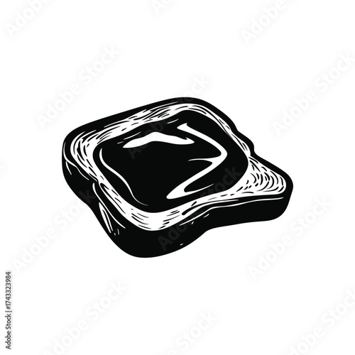 Hand drawn illustration of a slice of toast with dark jam or jelly spread on top