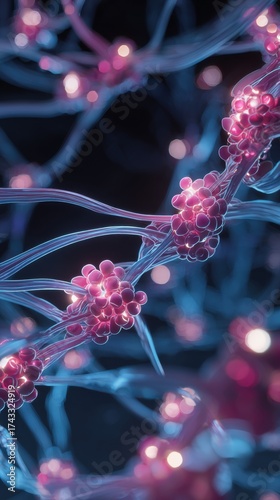 Neural network with glowing synapses and interconnected neurons in a biological system