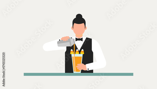 Bartender preparing a fun Halloween cocktail with candy corn garnish perfect for celebrations