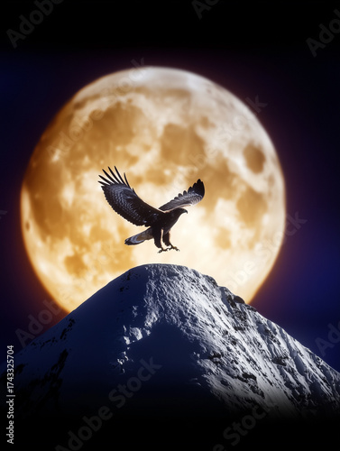 A large golden eagle with beautiful feather patterns.