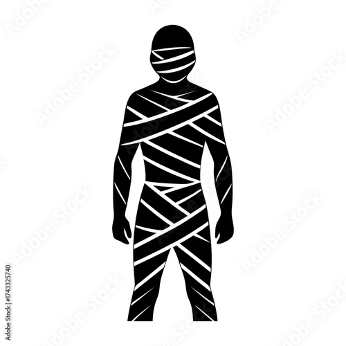 Black silhouette of a mummy wrapped in bandages