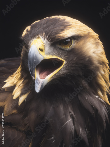 A large golden eagle with beautiful feather patterns.
