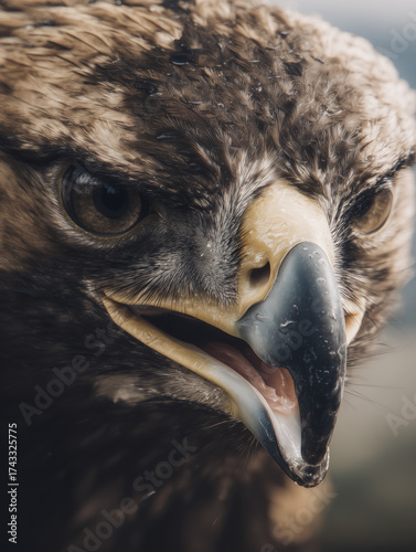 A large golden eagle with beautiful feather patterns.