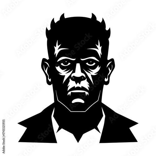black silhouette of Frankenstein s monster head  