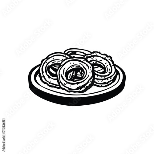 Hand drawn sketch of a plate of traditional indian murukku snacks isolated on white background