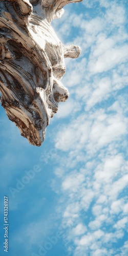 Stone Sculpture Against Blue Sky with Clouds