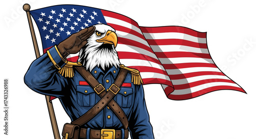 American patriot eagle saluting the flag of the United States for freedom and independence day