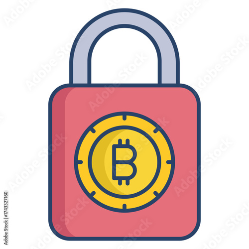 bitcoin security lock linear color icon design