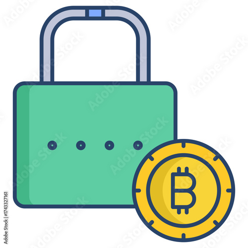 Lock bitcoin linear color icon design