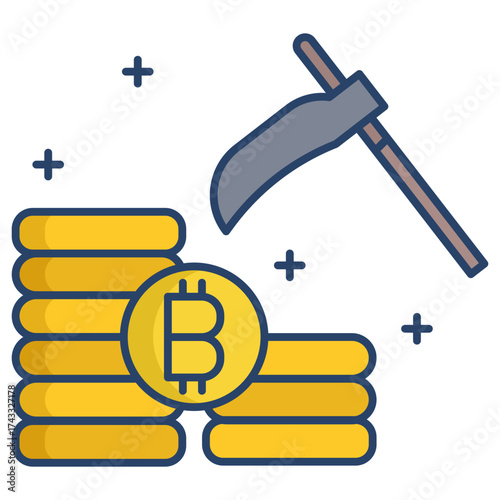 bitcoin mining linear color icon design