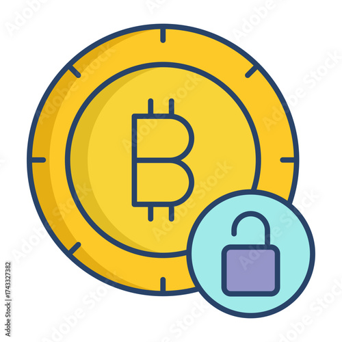 bitcoin unlock linear color icon design