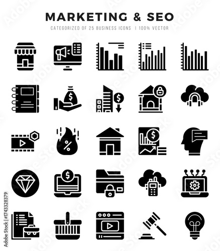 Marketing & SEO icon pack for your website. mobile. presentation. and logo design.