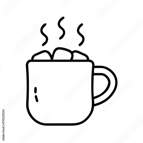 Hot chocolate cup with marshmallows and steam rising above  