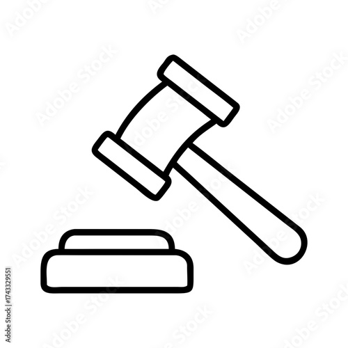 Legal gavel icon representing justice and authority in outline design  