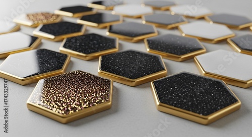 Stunning modern hexagon pattern with gold accents, perfect for design
