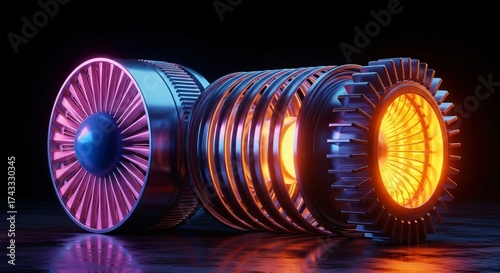 Explore futuristic technology with turbine engine core model design