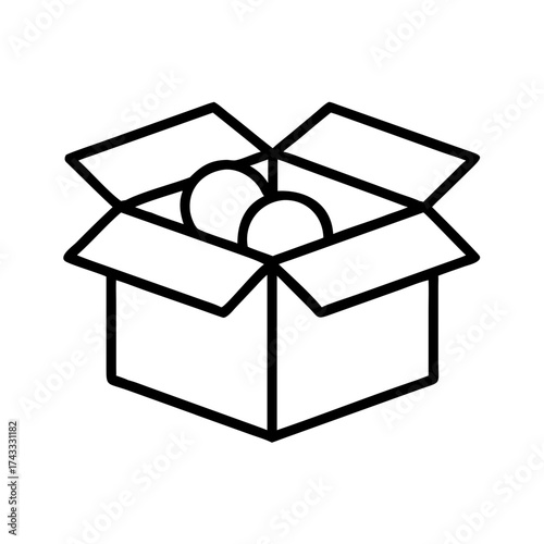 Open box with two eggs inside in line art style  