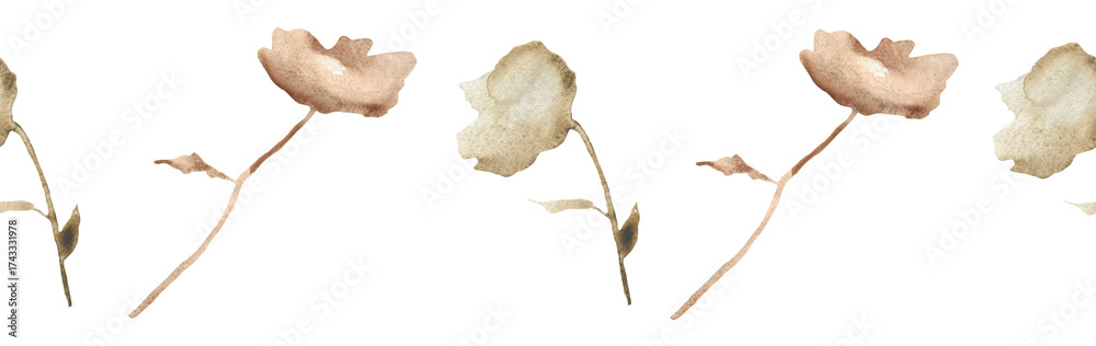 Fototapeta premium Flower border on a white background. Hand-drawn illustration. Perfect for autumn.