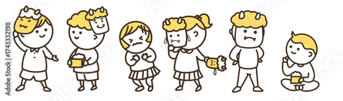 節分を楽しむ並ぶ子供たち　カラー