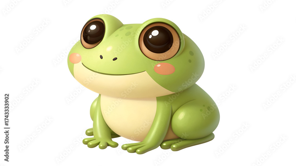 Naklejka premium Adorable Green Frog with Shiny Eyes Sitting Isolated on Transparent Background