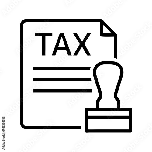 Tax document with stamp in minimalistic black and white style  