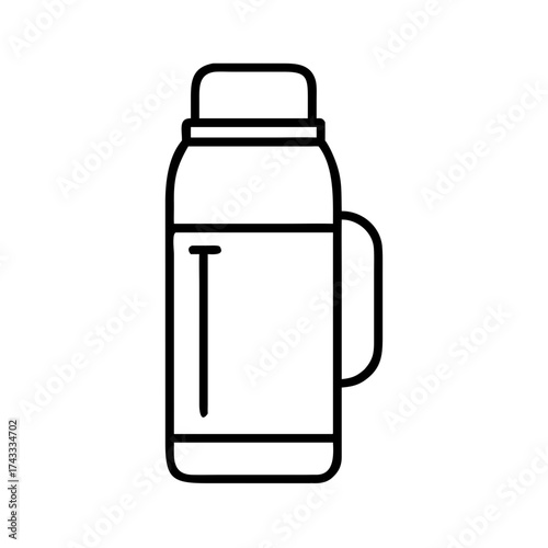 Thermos bottle with handle in minimalist line art style  