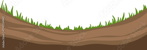 Cartoon Soil Cross-Section with Green Grass. Layered Ground Element Illustration Isolated on White Background.
