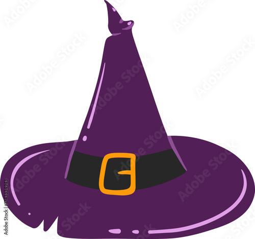 Purple Witch Hat Illustration with Gold Buckle for Halloween and Fantasy Themes