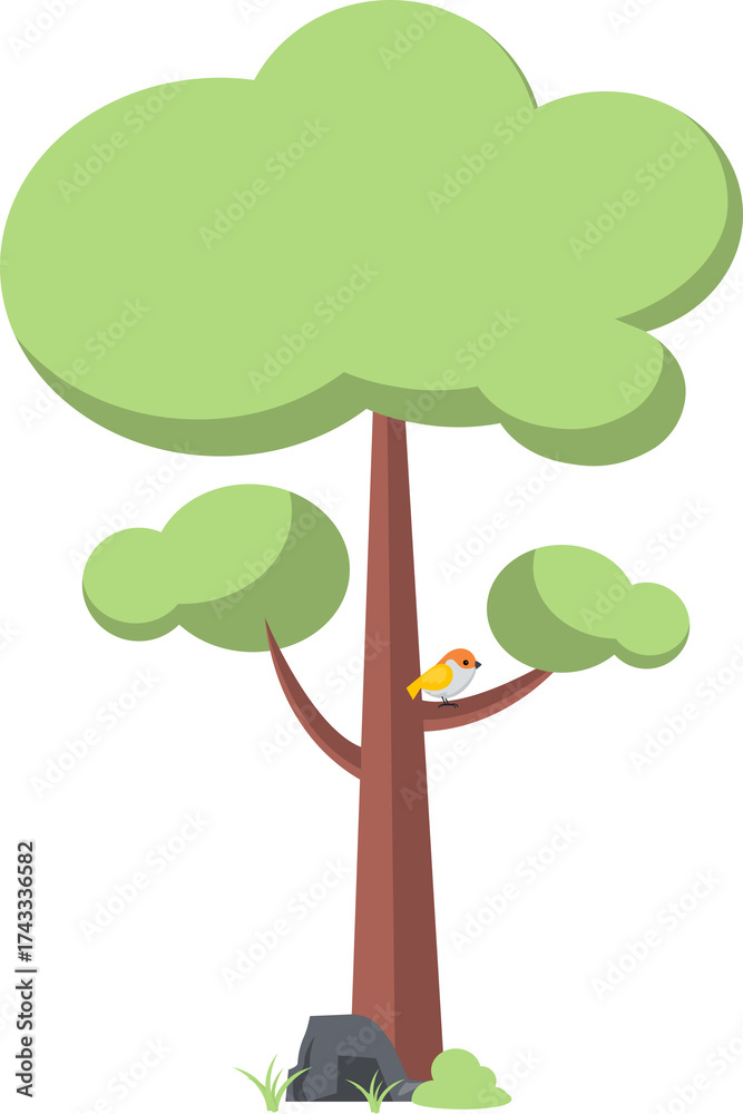 Fototapeta premium Whimsical Illustration of a Tree and Bird, Perfect for Nature-Themed Designs and Projects
