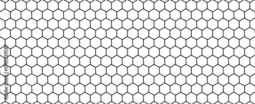 Repeated hexagon shapes pattern. Honeycomb background. Minimalistic print with hexahedrons. Mosaic geometric texture. Tile floor, fence or fishnet surface. Vector graphic illustration.