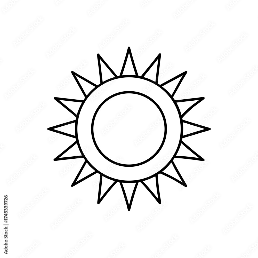 Naklejka premium Simple outline drawing of the sun on transparent background