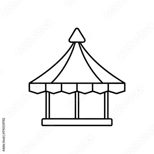 Outlined carousel fairground ride on transparent background