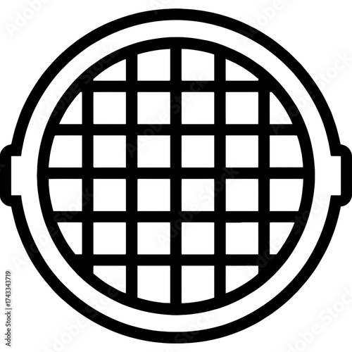 Round manhole cover outline icon vector
