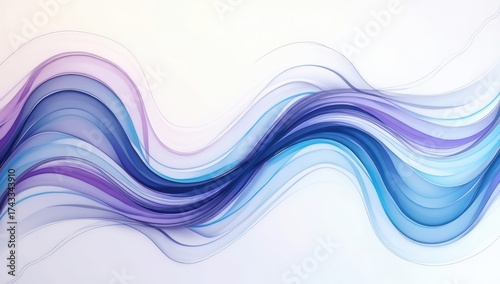 Abstract Flowing Waves of Purple and Blue Colors on a White Background