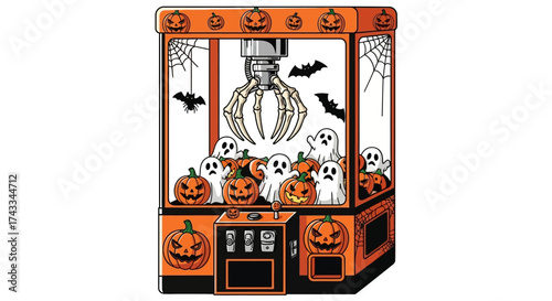 Halloween claw machine filled with spooky pumpkins and ghosts for seasonal festivities