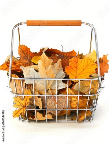 basket with autumn leaves.