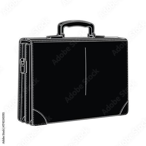 Classic black leather briefcase with a sturdy handle and metal accents for business travel and professional use