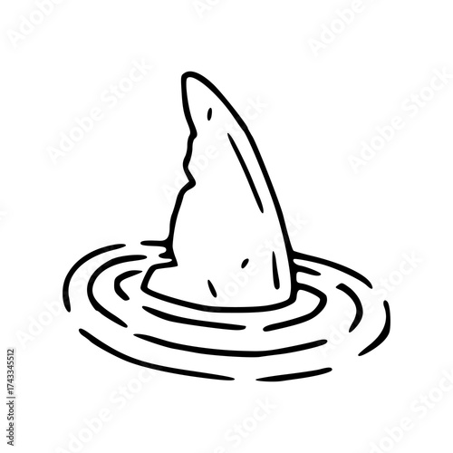 shark fin emerging from water surface line art