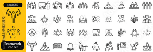 Teamwork icon set. Business team building, Work group and cooperation and collaboration icons minimal thin line web icon set. Outline icons collection. Vector illustration