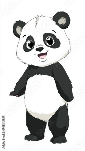 Cartoon illustration of a standing panda bear with a friendly expression