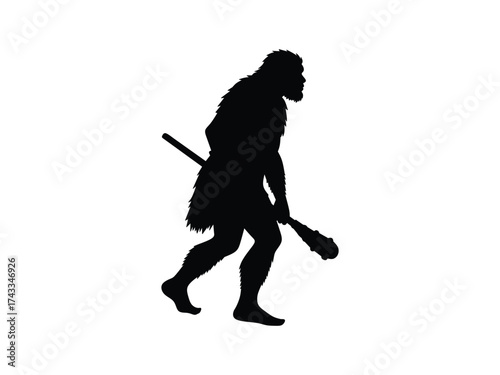 silhouette of an ancient man carrying a stick
