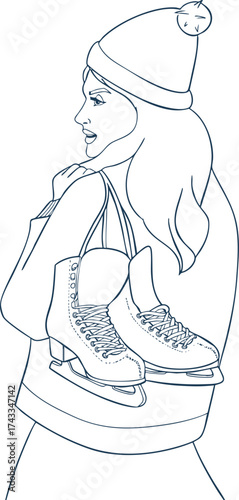 Skates on a girl's shoulder. Vector illustration.